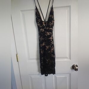 Trac Black and Tan Lace Backless Dress